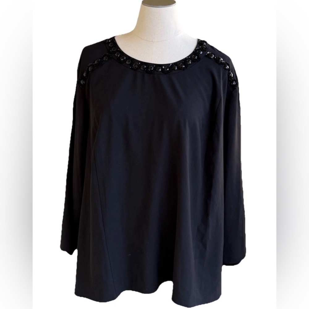 NWT Catherines Blouse Plus 5x 34W 36W Black Chiffon Jeweled Top Dressy Party